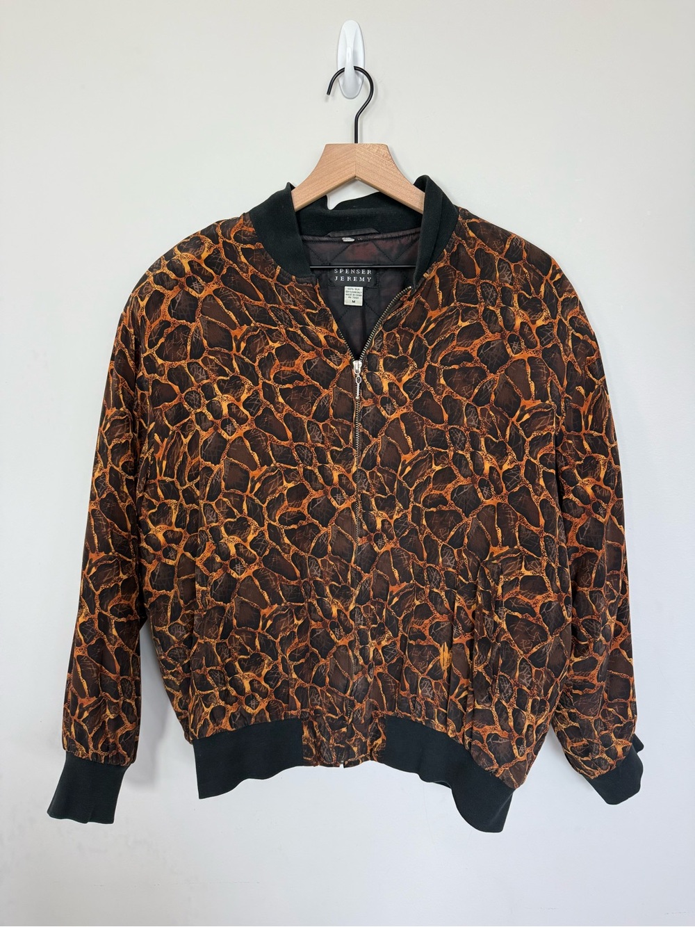 Vintage Spenser Jeremy 100% Silk Abstract Print Bomber Jacket M